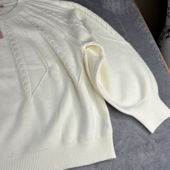 Philosophy Sweater Womens 3X Ivory Chunky Knit Pullover Crew Long Sleeve New $88 - Picture 11 of 14